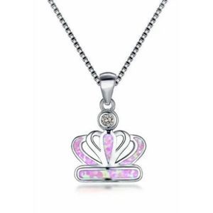 PINK OPAL WHITE SAPPHIRE ON SILVER CROWN NECKLACE